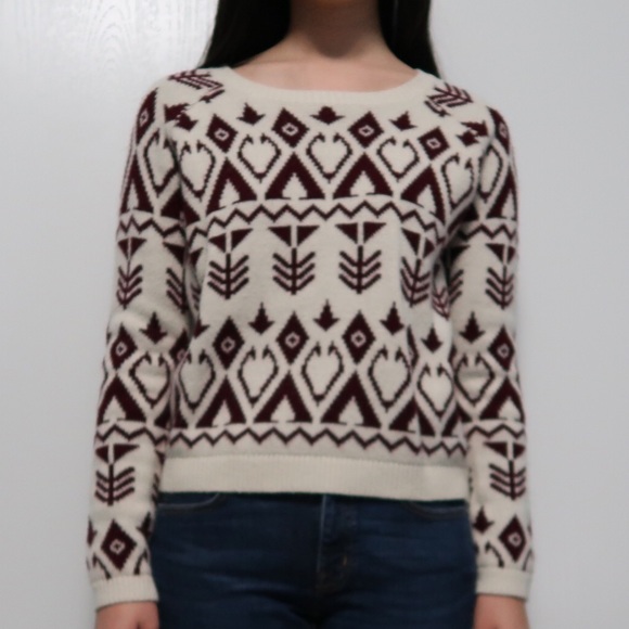 Tribal Patterned Maroon and Cream Sweater - Picture 3 of 7